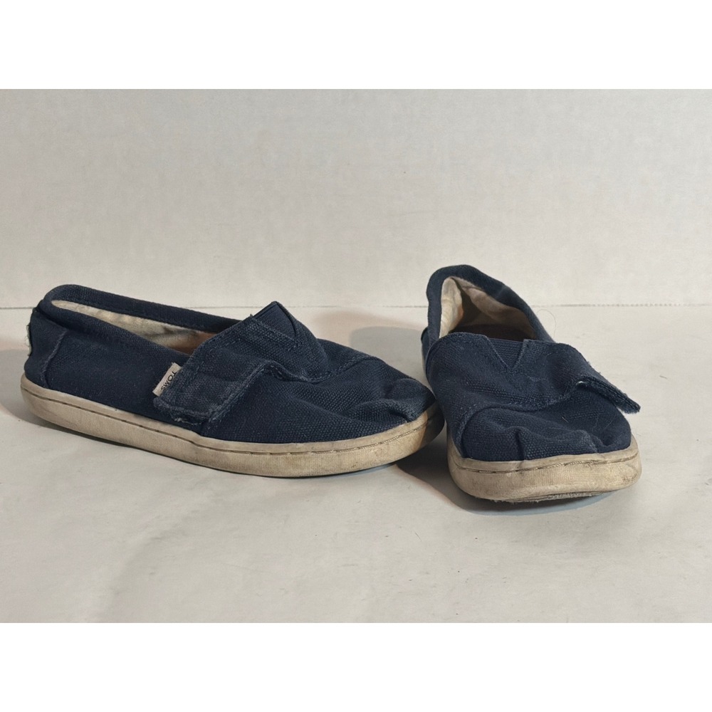 TOMS Kids Navy Blue Canvas Alpargata Slip On Shoes Hook and Loop Strap Size 11